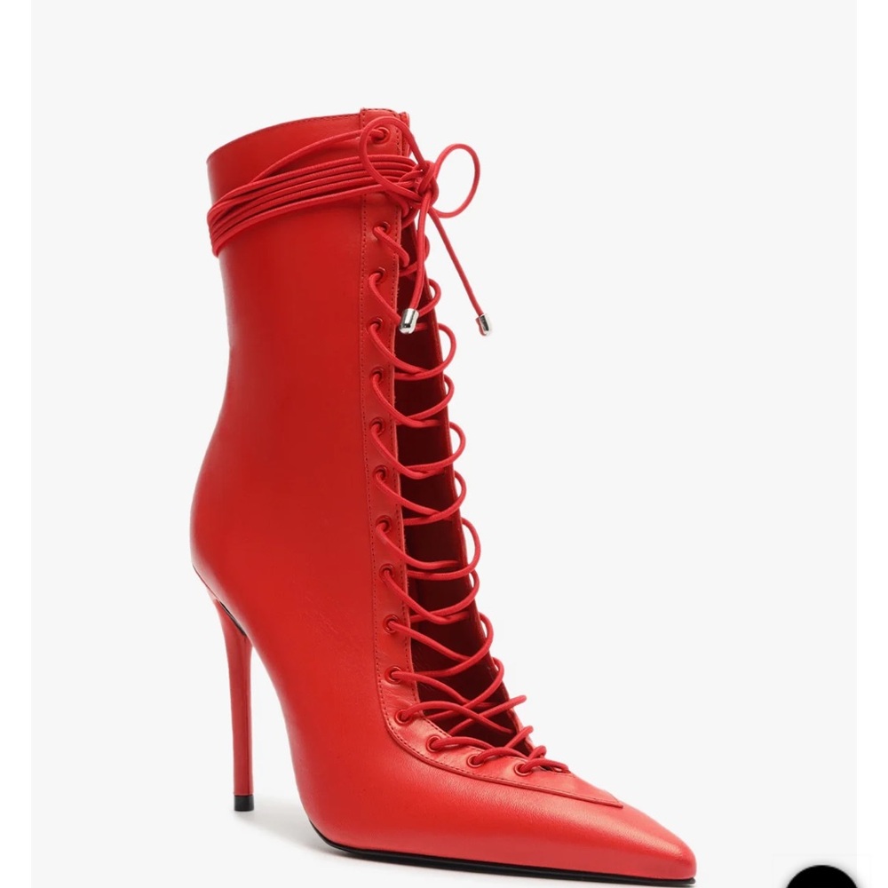 SCHUTZ Red Bella Bootie Lace-Up Stiletto Boots